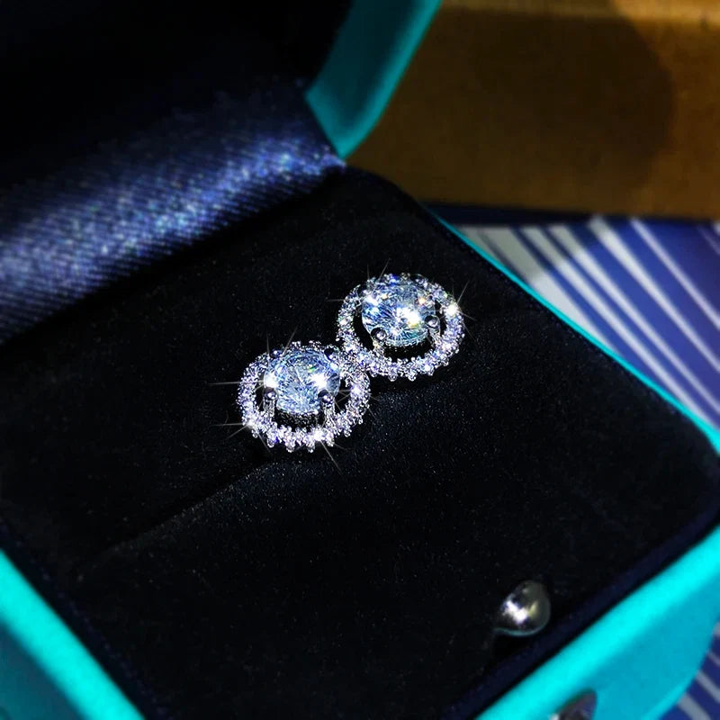 925 Sterling Silver White Zircon Stud Earrings | Exquisite Round Diamond-Like Crystal Jewelry for Women