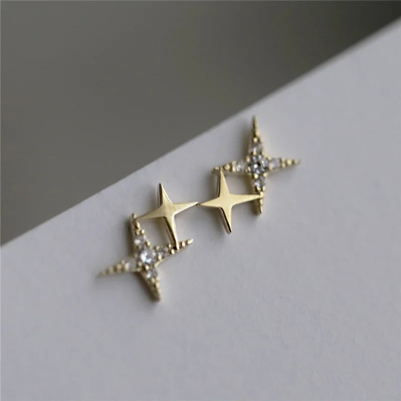 925 Sterling Silver Micro Inlaid Crystal Star Earrings | 14k Gold Plated Stud Earrings for Women