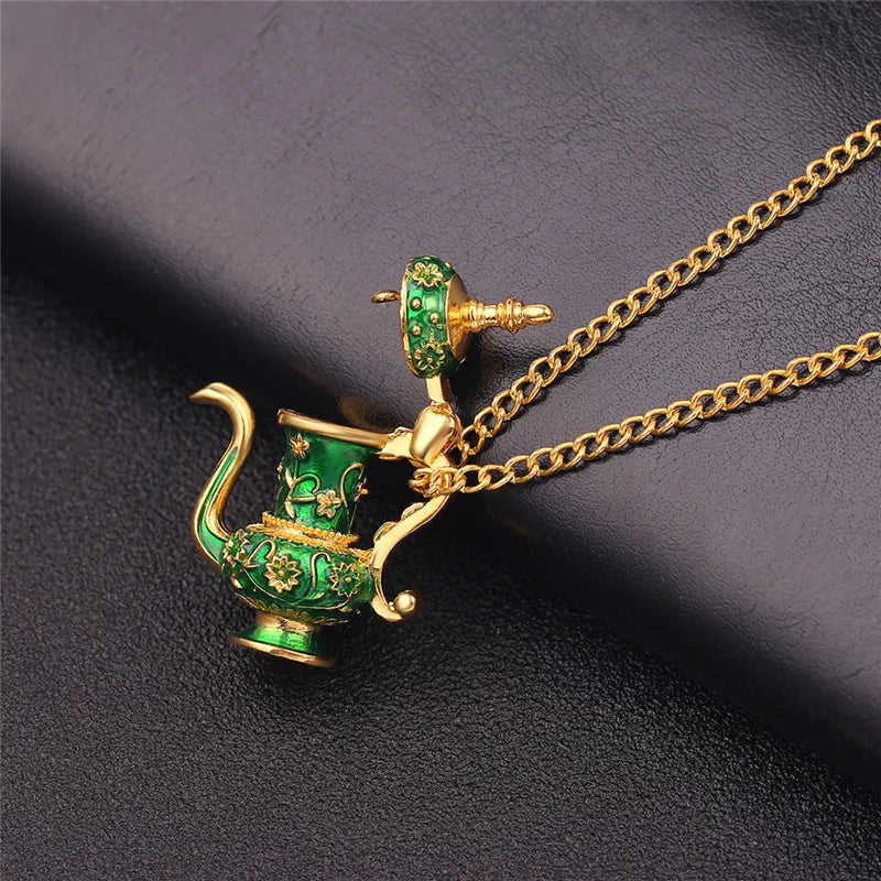 Enamel Tea Cup Pendant Necklace | Trendy Long Chain Jewelry