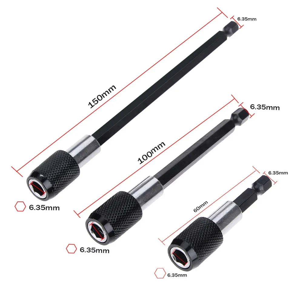 1/4 Inch Hex Shank Quick Release Screwdriver Bit Holder Extension Bar | 60mm 100mm 150mm
