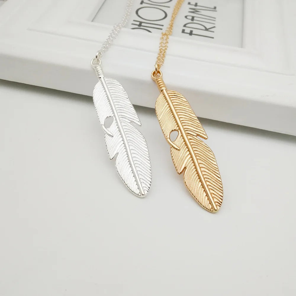 VOQ Feather Pendant Necklace for Women | Trendy Long Chain Jewelry Gift