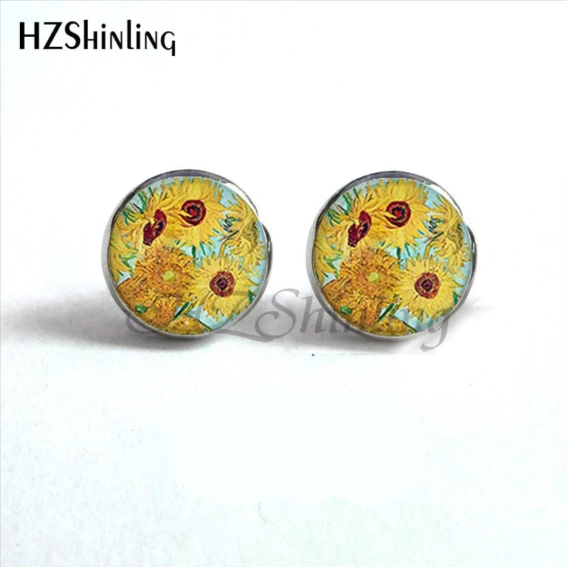 Van Gogh Art Stud Earrings | Handcrafted Glass Dome Earrings with Iconic Painting Details