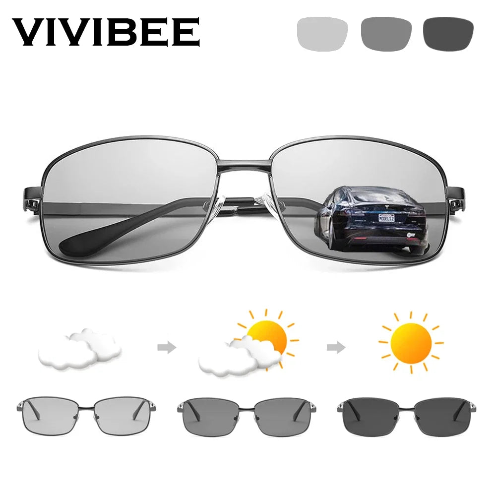 VIVIBEE Driving Rectangle Polarized Men Sunglasses Photochromic Fishing Women Car Driving UV400 Polarizing Male Sun Glasses