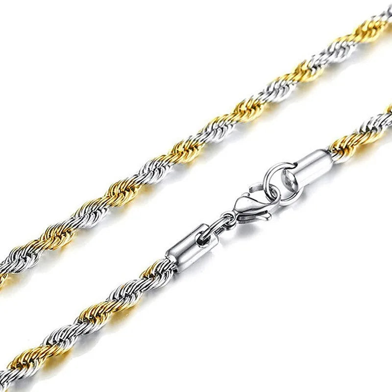 Stainless Steel Rope Chain Necklace | Gold Twisted Wave Link Choker