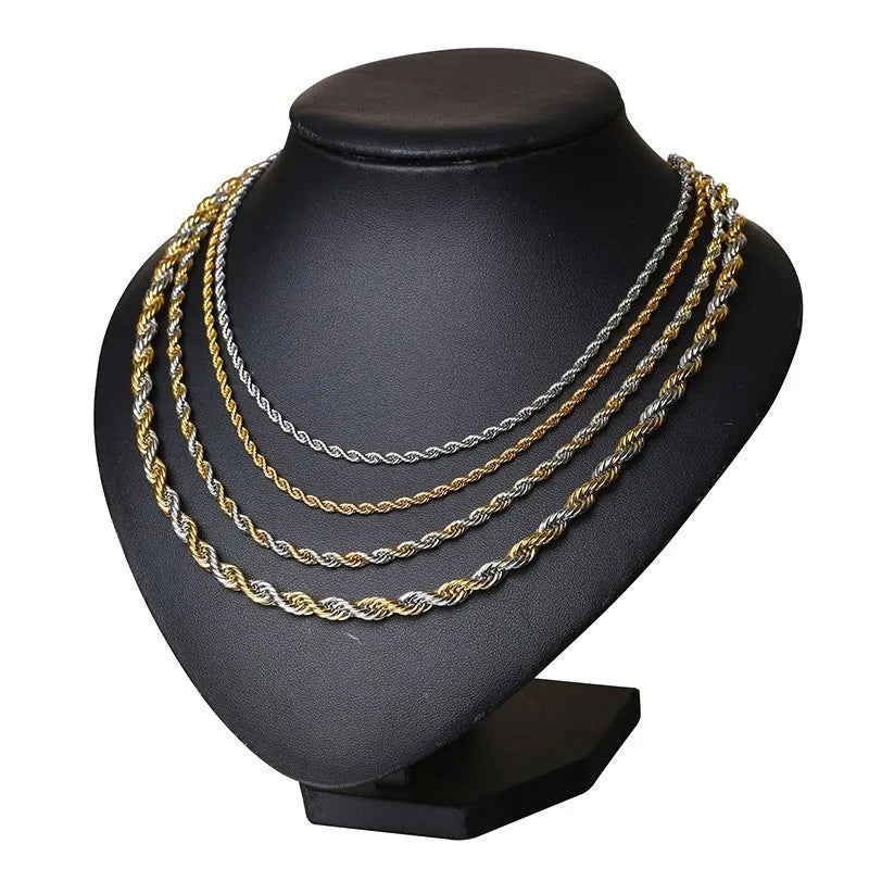 Stainless Steel Rope Chain Necklace | Gold Twisted Wave Link Choker