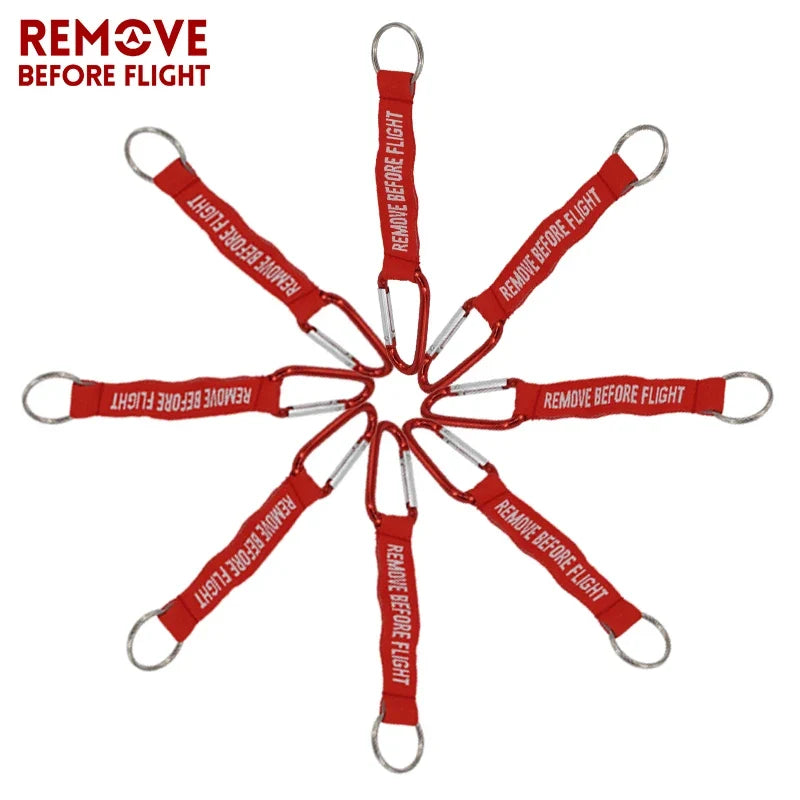 Remove Before Flight 3-Piece Red Keychain Set | Aviation Tag Key Ring for Car and Luggage