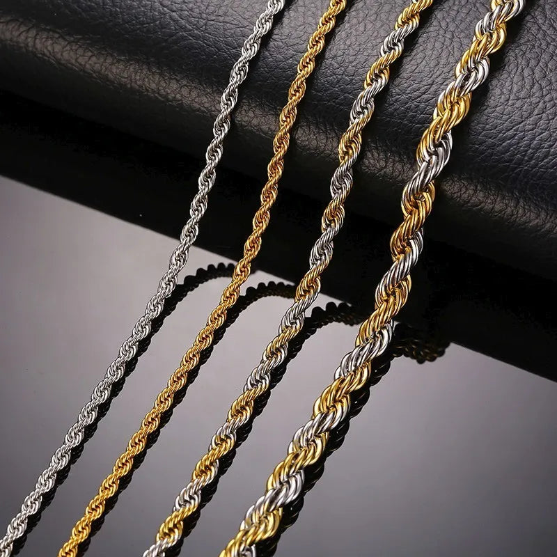Stainless Steel Rope Chain Necklace | Gold Twisted Wave Link Choker