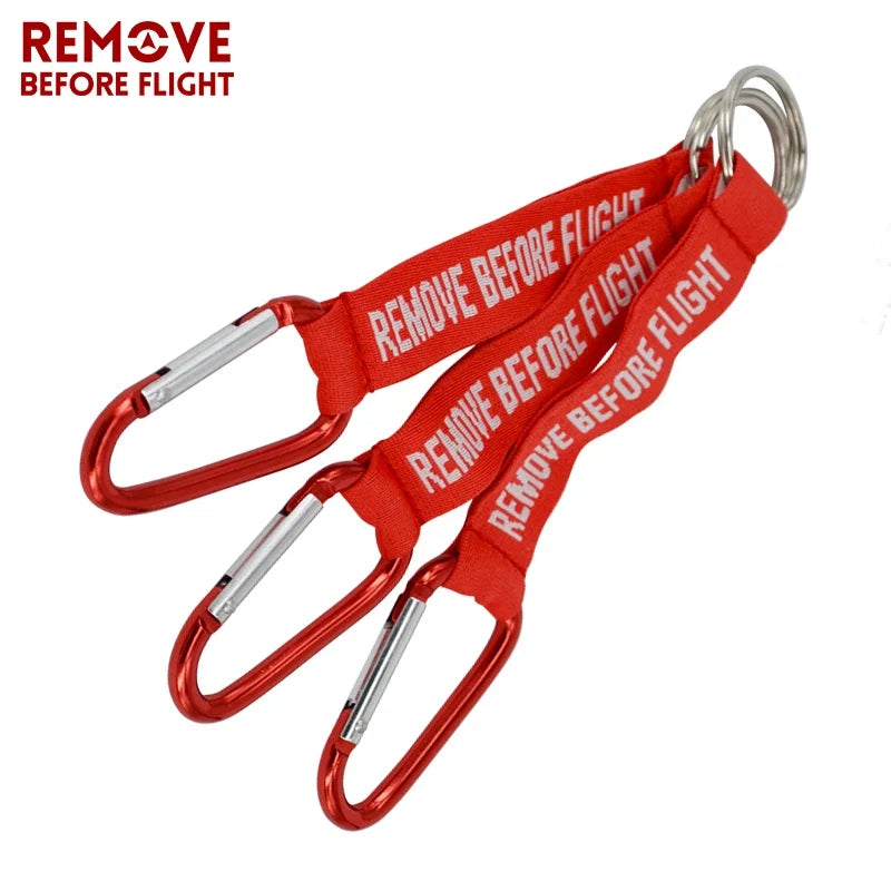 Remove Before Flight 3-Piece Red Keychain Set | Aviation Tag Key Ring for Car and Luggage