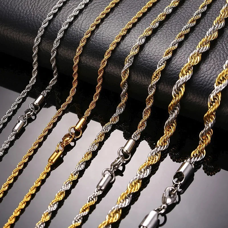 Stainless Steel Rope Chain Necklace | Gold Twisted Wave Link Choker