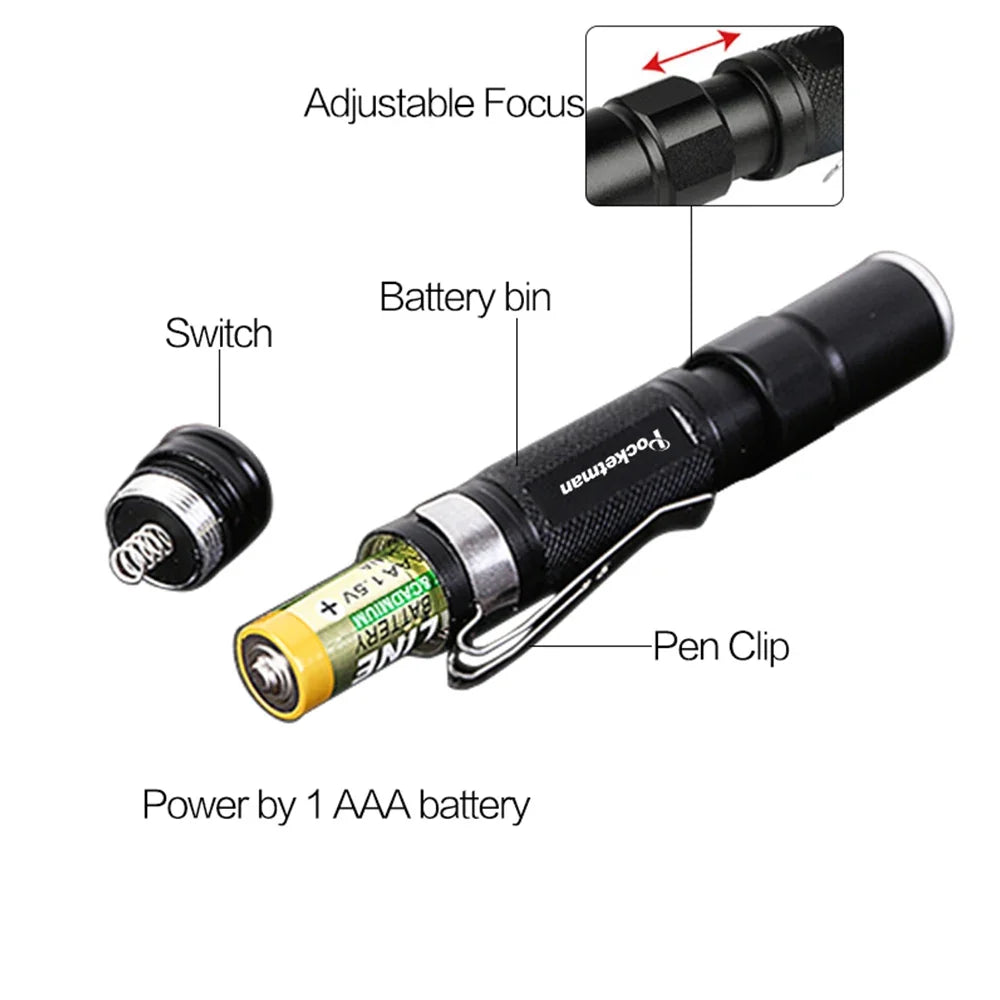 2000LM Pocket Pen Flashlight | Portable Mini LED Torch with AAA Battery