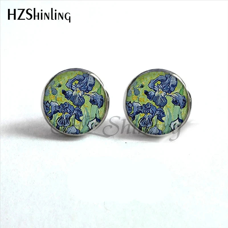 Van Gogh Art Stud Earrings | Handcrafted Glass Dome Earrings with Iconic Painting Details