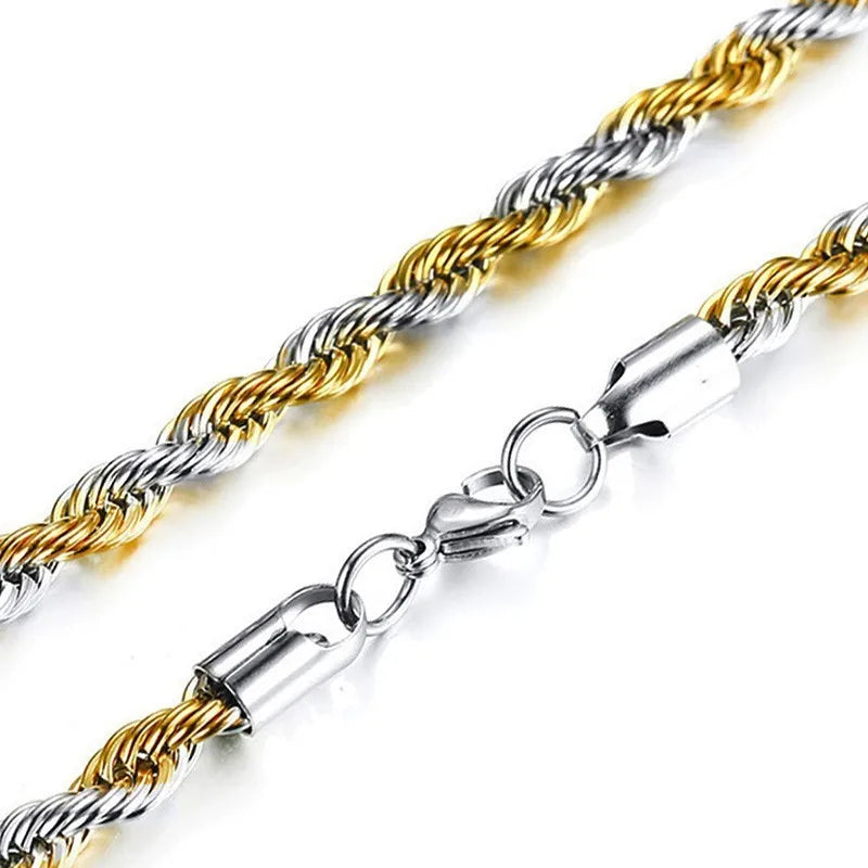 Stainless Steel Rope Chain Necklace | Gold Twisted Wave Link Choker