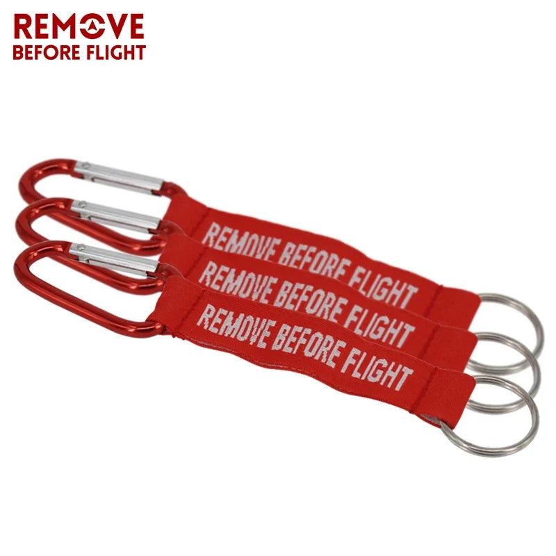 Remove Before Flight 3-Piece Red Keychain Set | Aviation Tag Key Ring for Car and Luggage