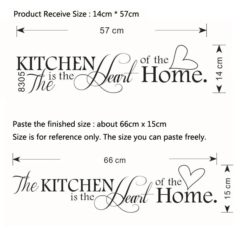 English Letters Kitchen Love Vinyl Wall Sticker | Heart of the Home Wall Decal