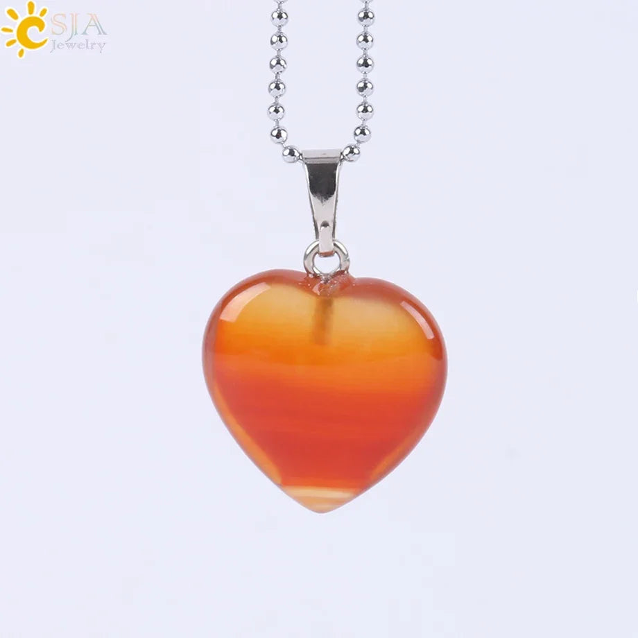 Natural Stone Heart Pendant Necklace | Crystal Healing Jewelry for Women