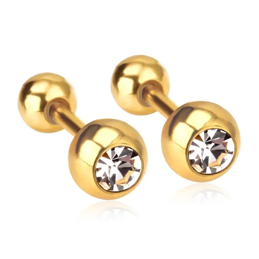 LUXUSTEEL White Black Crystal Earrings | Stainless Steel Round CZ Studs with Screw Back