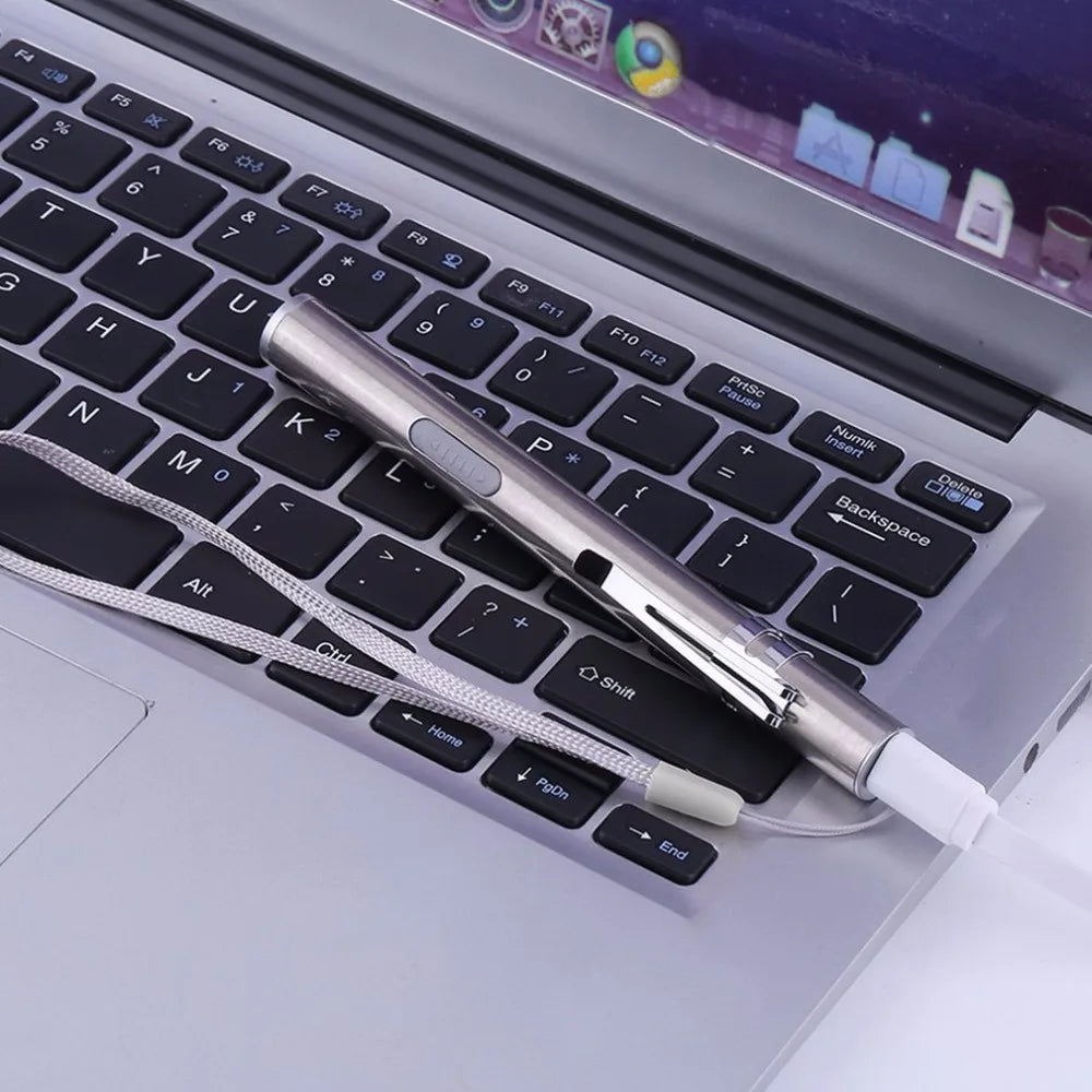 USB Rechargeable Pen Light | Medical Mini LED Flashlight with Clip