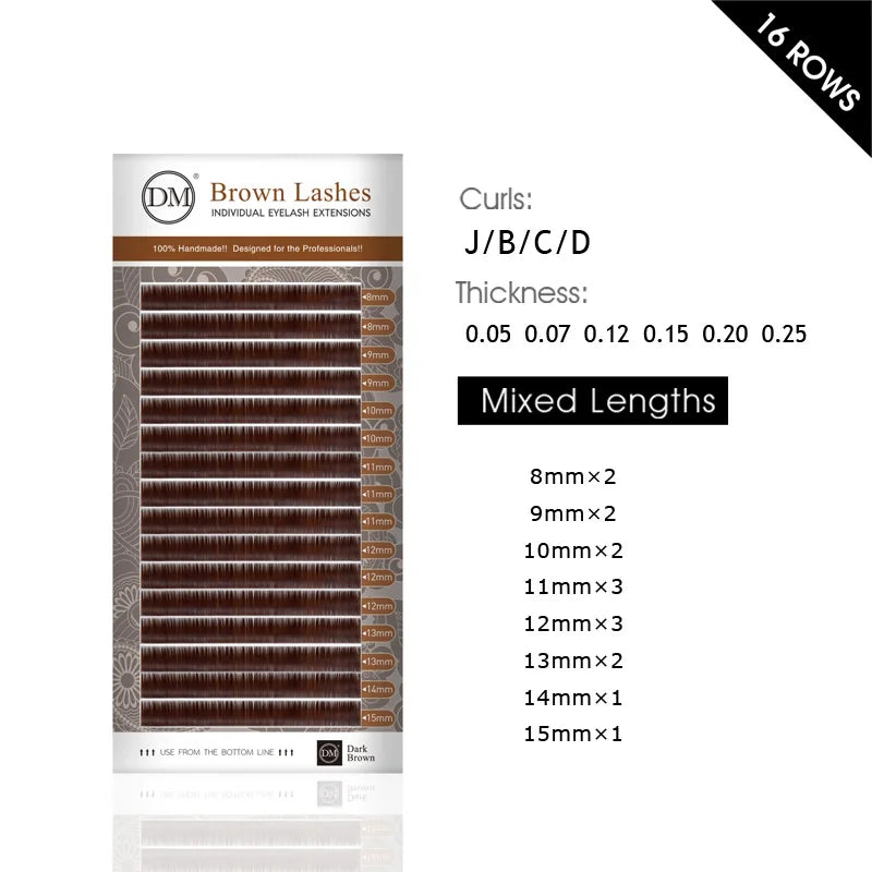 DeceMars Dark Brown Eyelash Extension JBCD Curl Mix Length | Auburn Individual Lashes for Salon