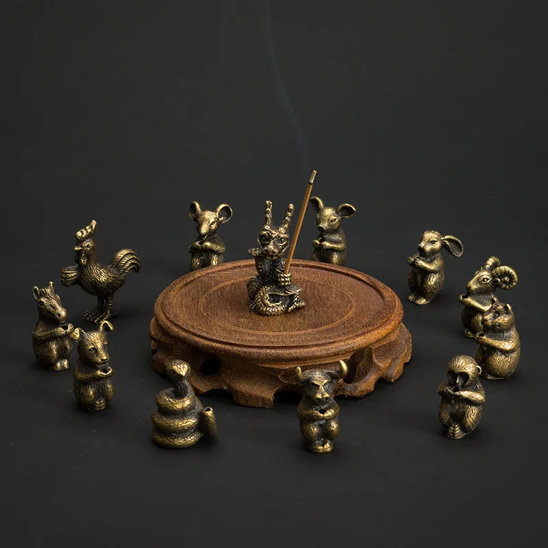 PINNY Metal Chinese Zodiac Incense Holder | Mini 12 Animals Stick Incense Base