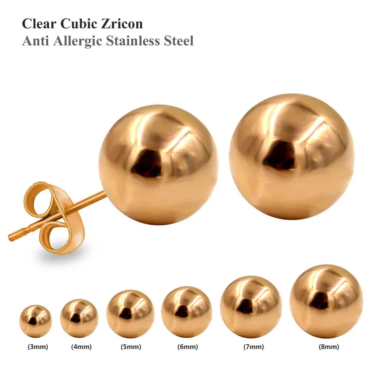 Stainless Steel Ball Stud Earrings Set 6 Pairs | Minimalist Round Clip Earrings for Women Girls