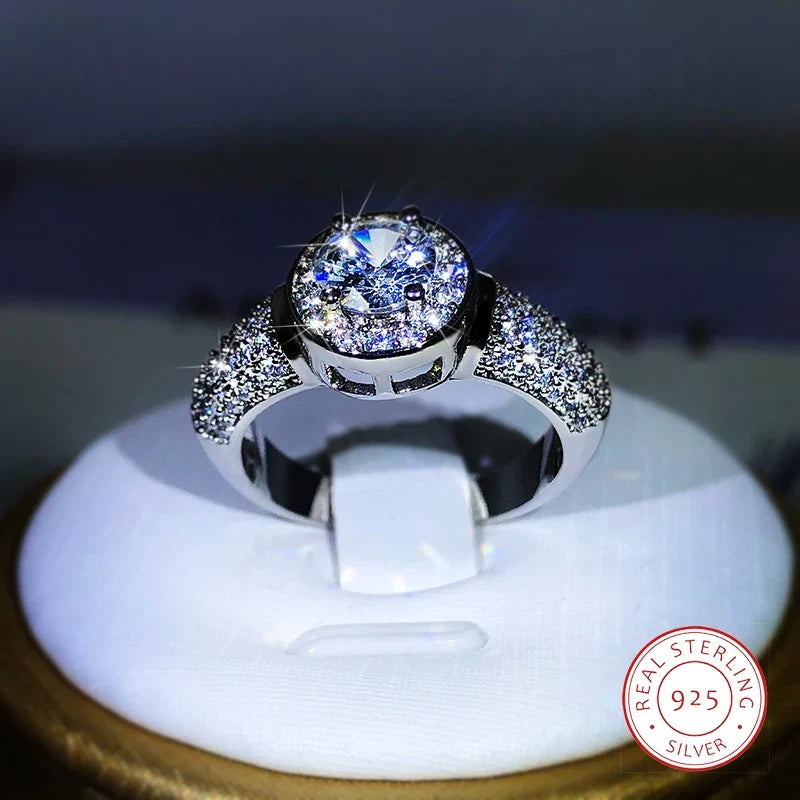 925 Silver Gypsophila Ring with Large Zircon | Classic Cubic Zirconia Wedding Ring
