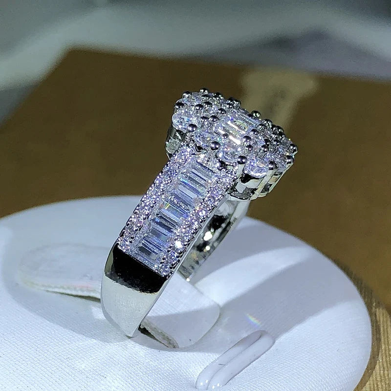 925 Silver Square White Zircon Ring | Classic Cocktail Jewelry for Women