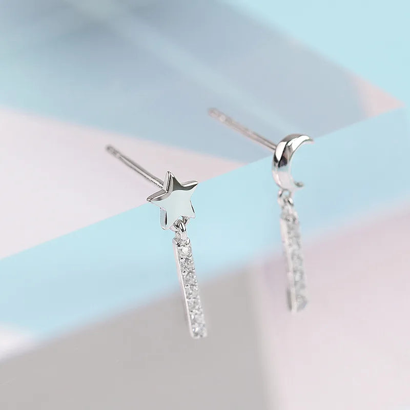 925 Sterling Silver Star and Moon Stud Earrings | Elegant Celestial Jewelry for Women