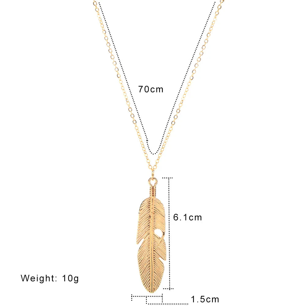 VOQ Feather Pendant Necklace for Women | Trendy Long Chain Jewelry Gift