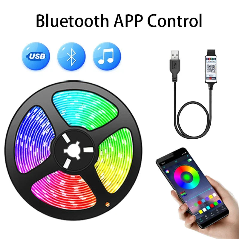 RGB Led Strip Light Bluetooth App Control 5V USB Led Tape Flexible Ribbon Diode Tape for TV Backlight Room Decoration