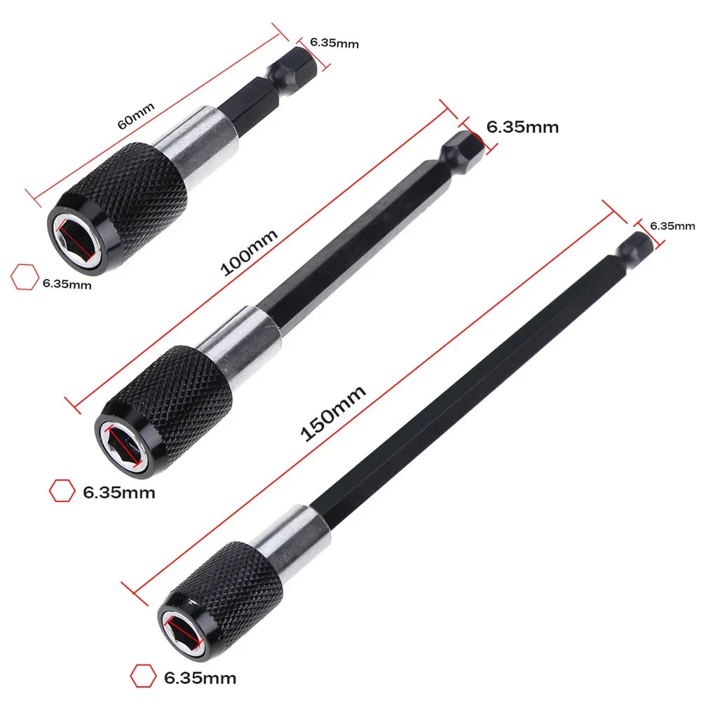 1/4 Inch Hex Shank Quick Release Screwdriver Bit Holder Extension Bar | 60mm 100mm 150mm