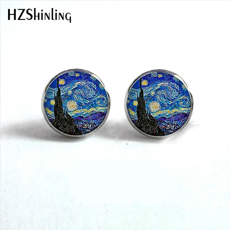 Van Gogh Art Stud Earrings | Handcrafted Glass Dome Earrings with Iconic Painting Details