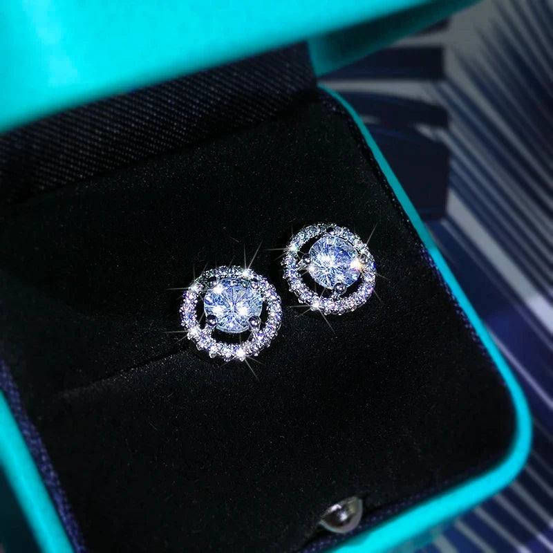 925 Sterling Silver White Zircon Stud Earrings | Exquisite Round Diamond-Like Crystal Jewelry for Women