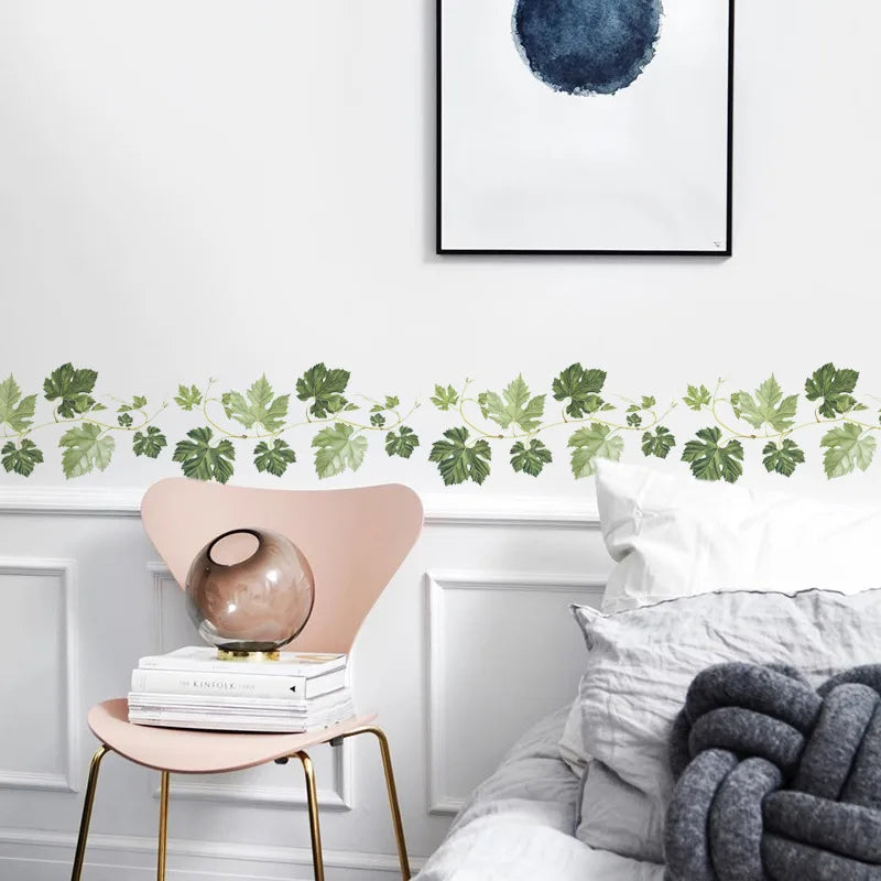 Green Leaf Vine Wall Sticker | Modern Home Decor Mural for Bedroom Living Room