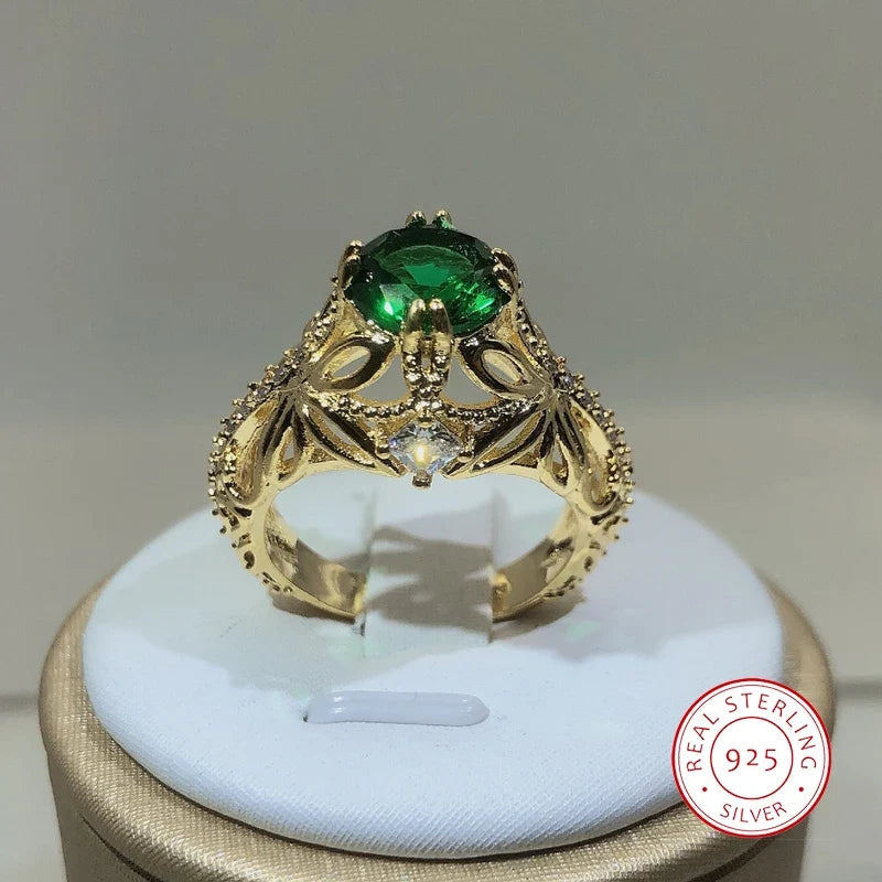 Vintage Emerald Cocktail Ring | 925 Sterling Silver