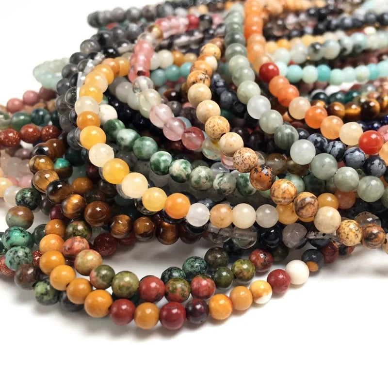 4mm Natural Stone Beaded Necklace and Bracelet Set | Tiger Eye Tourmaline Amazonite Agates Crystal Quartz