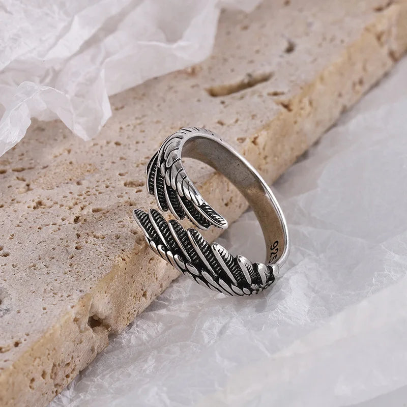 FOXANRY Silver Wings Ring | Vintage Hip Hop Couple Jewelry