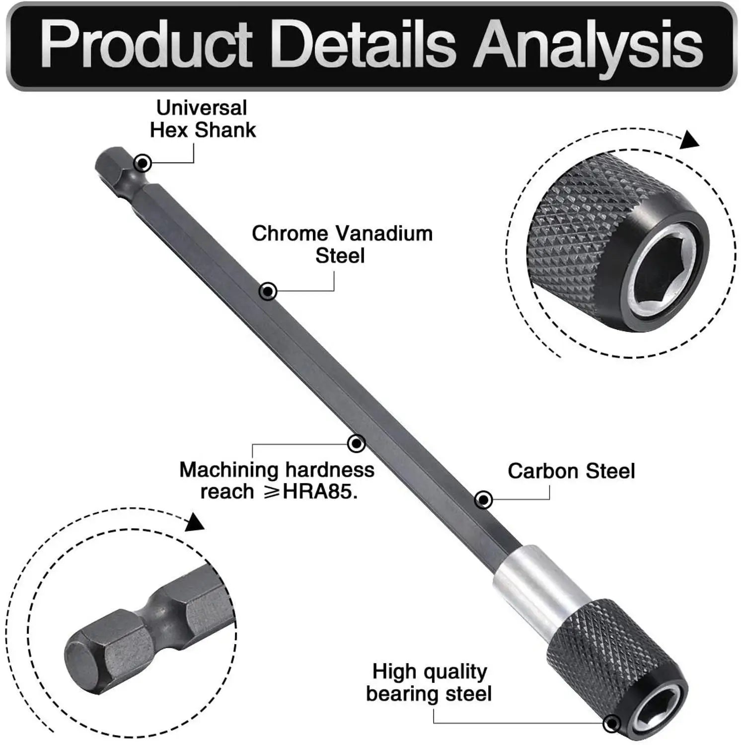 1/4 Inch Hex Shank Quick Release Screwdriver Bit Holder Extension Bar | 60mm 100mm 150mm