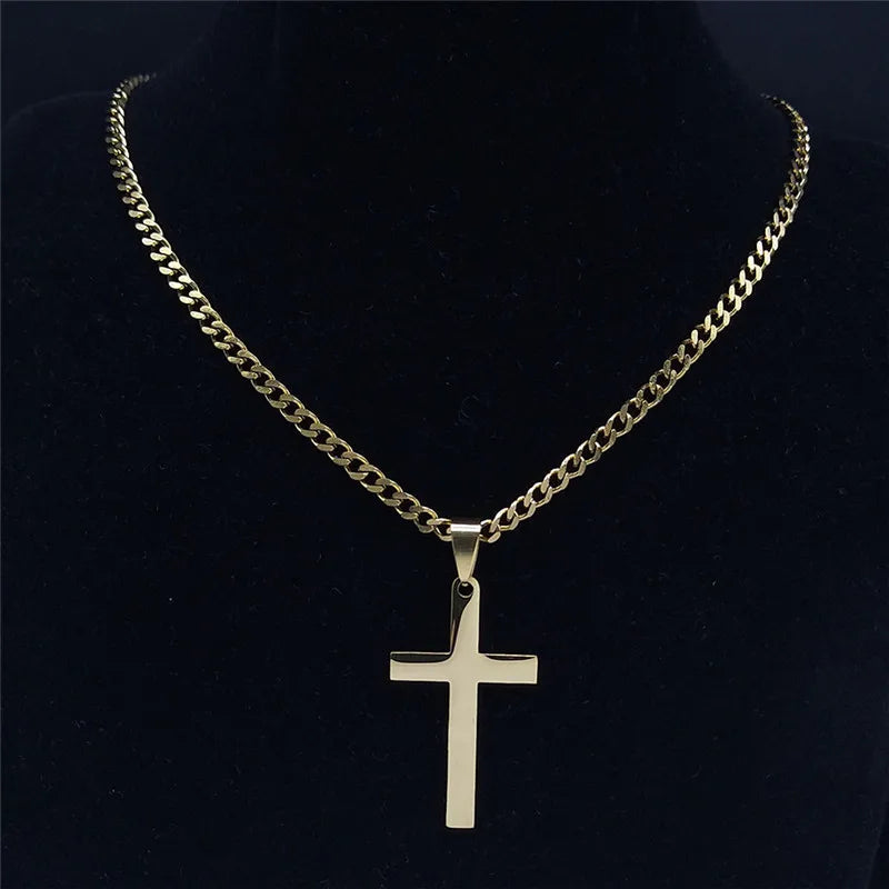Gold Stainless Steel Cross Pendant Necklace | Hip Hop Jesus Chain Jewelry for Men Women