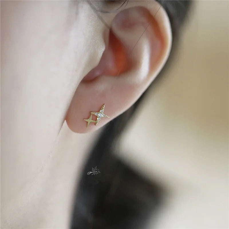 925 Sterling Silver Micro Inlaid Crystal Star Earrings | 14k Gold Plated Stud Earrings for Women