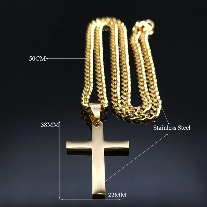 Gold Stainless Steel Cross Pendant Necklace | Hip Hop Jesus Chain Jewelry for Men Women