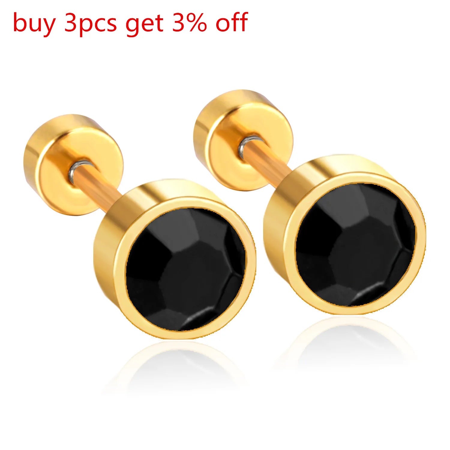 Black Crystal Screw Back Stud Earrings | Stainless Steel Fashion Jewelry for Women