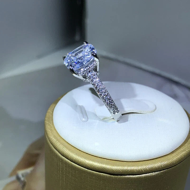 925 Silver Cubic Zirconia Square Ring | Women's Sterling Silver Wedding Jewelry