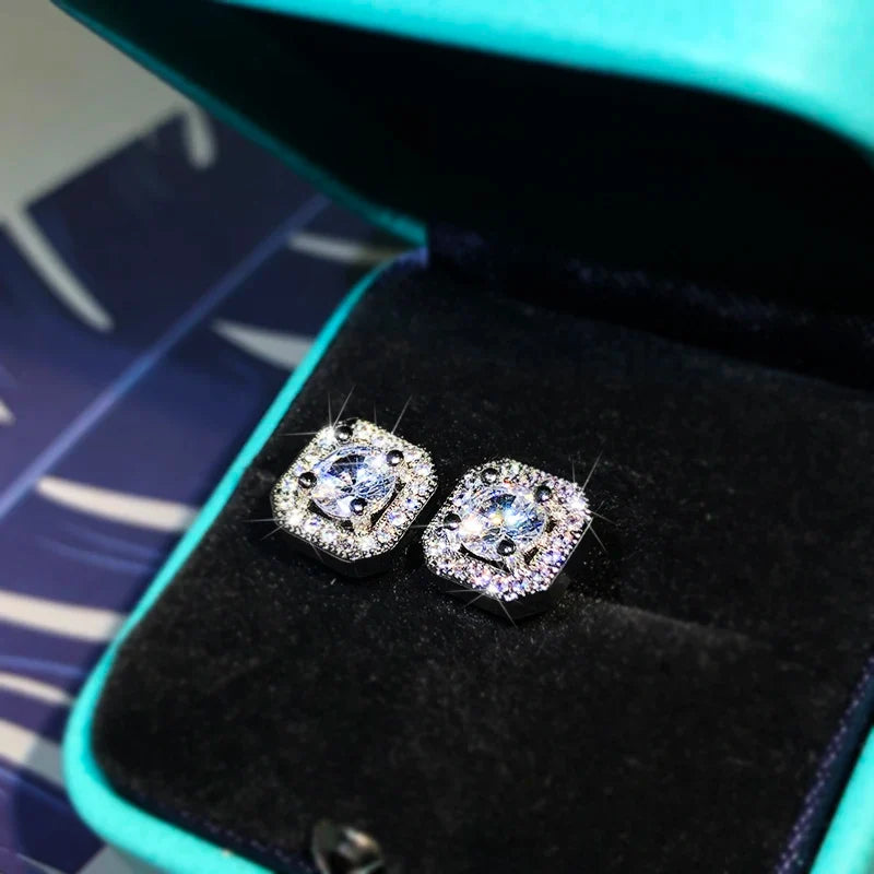 925 Sterling Silver White Zircon Stud Earrings | Elegant Fine Jewelry Gift