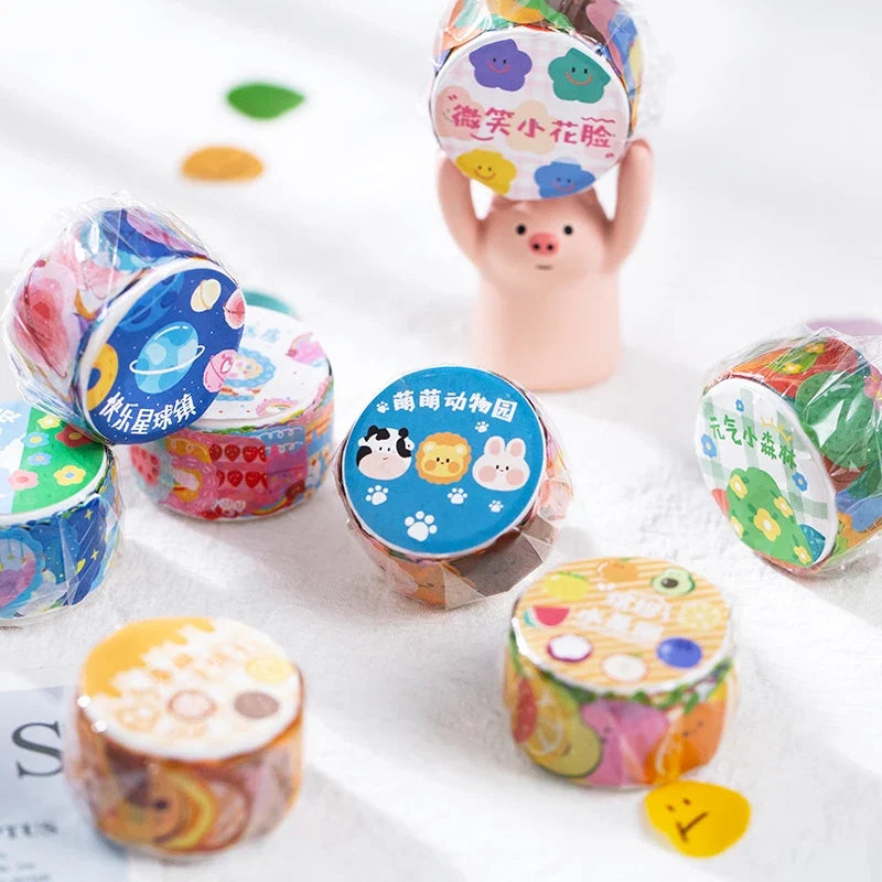 Kawaii Cartoon Washi Tape Stickers | 100pcs Roll Decorative Adhesive Masking Tape for Scrapbooking and DIY Stationery