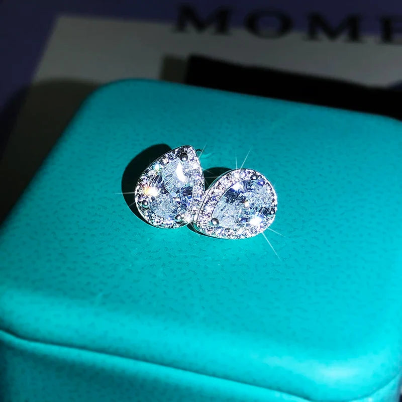 925 Sterling Silver Water Drop Stud Earrings | AAA Zircon Hearts and Arrows Jewelry Gift