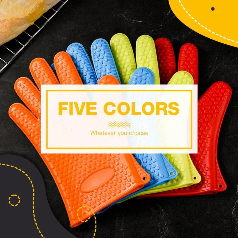 Silicone Oven Mitt | Heat Resistant Gloves with Full Finger and Wrist Protection