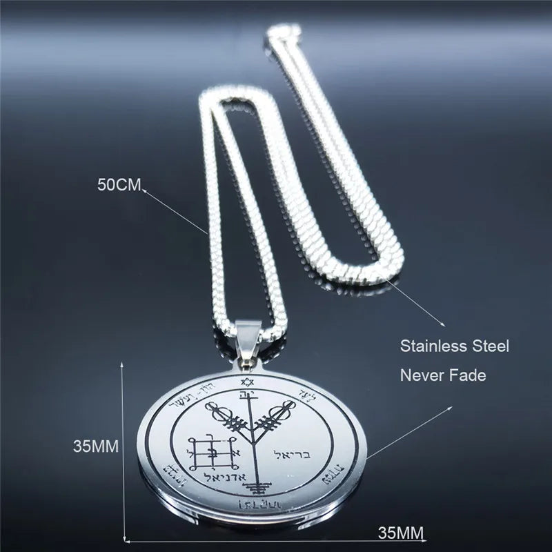 Fourth Pentacle of Jupiter Key of Solomon Stainless Steel Pendant Necklace | Archangel Symbol Jewelry