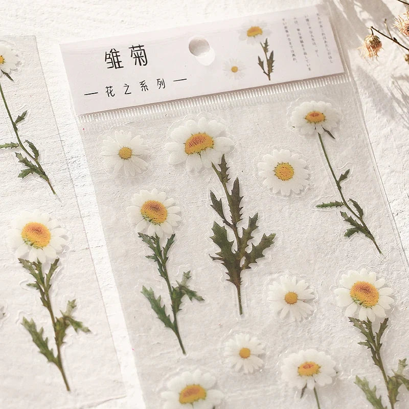 Yoofun Daisy Clover Babysbreath Fern Transparent PET Stickers | Floral Plant Sticker Set for Scrapbooking and DIY Crafts
