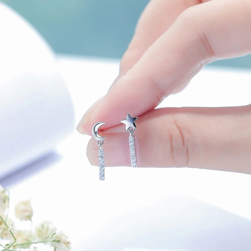 925 Sterling Silver Star and Moon Stud Earrings | Elegant Celestial Jewelry for Women