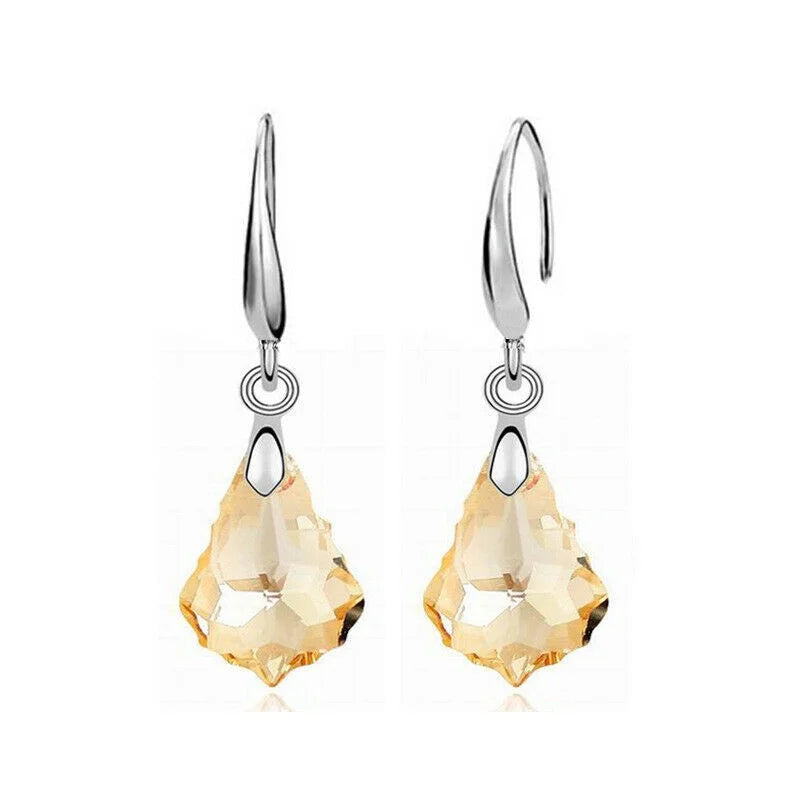 Silver Navy Crystal Teardrop Hook Earrings | Elegant Drop Pendant Jewelry for Women